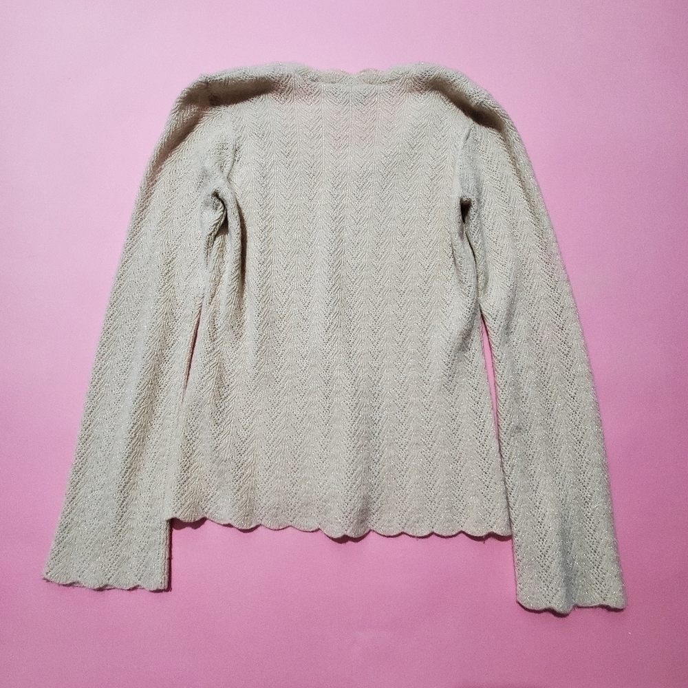 ✨️ Ann Taylor Cream Gold Sparkle Scallop Cashmere Sweater - Picture 3 of 3